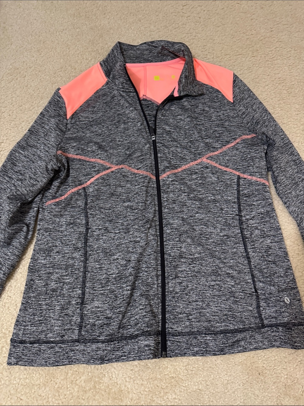 Xersion Heather Gray Full-Zip Utility Jacket with Coral Panels